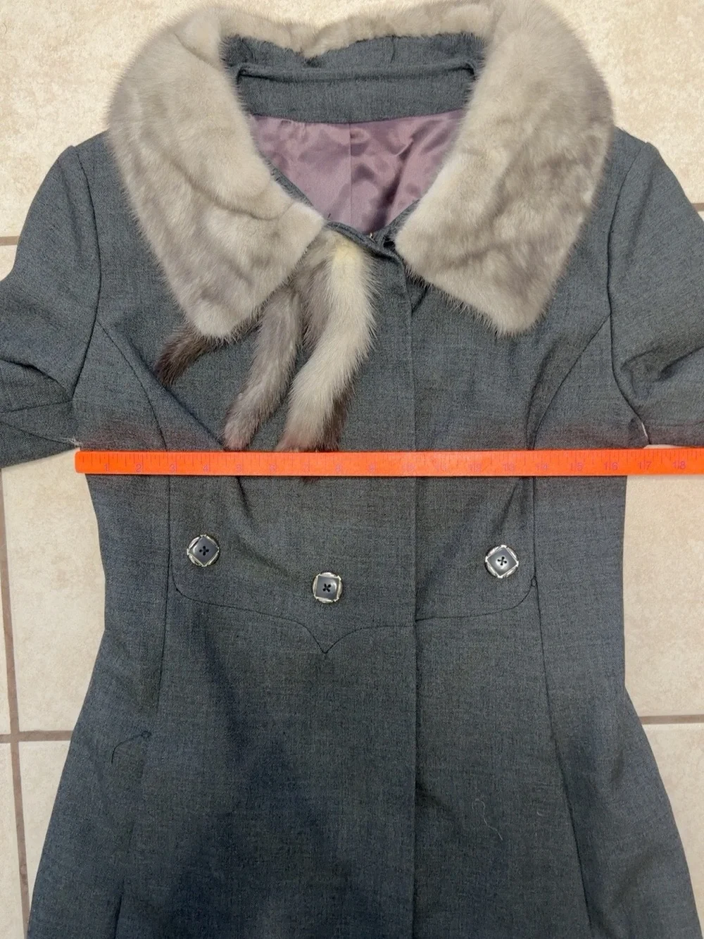 Vintage 50s Gray Princess Coat Genuine Mink Fur Collar Union Made XS S